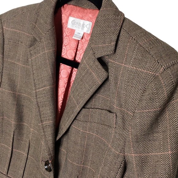 Conrad C Wool Blend Blazer Womens Suit Jacket 10 Petite Brown Plaid Windowpane - Picture 4 of 8